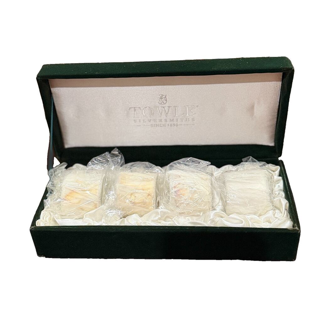 Vtg Towle Silversmiths Silver Plated Napkin Rings New In Felt Box Set Of 4